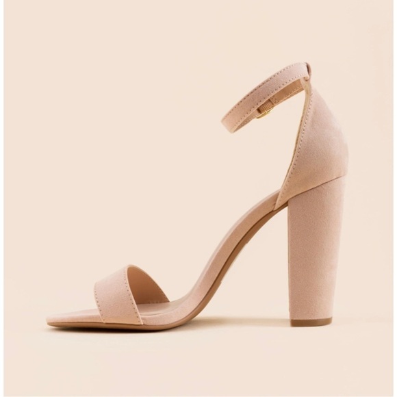 NIB Qupid Nude Suede PU Block Heel with Ankle Strap, Style Cashmere 01 - Sz 10 - Picture 4 of 10